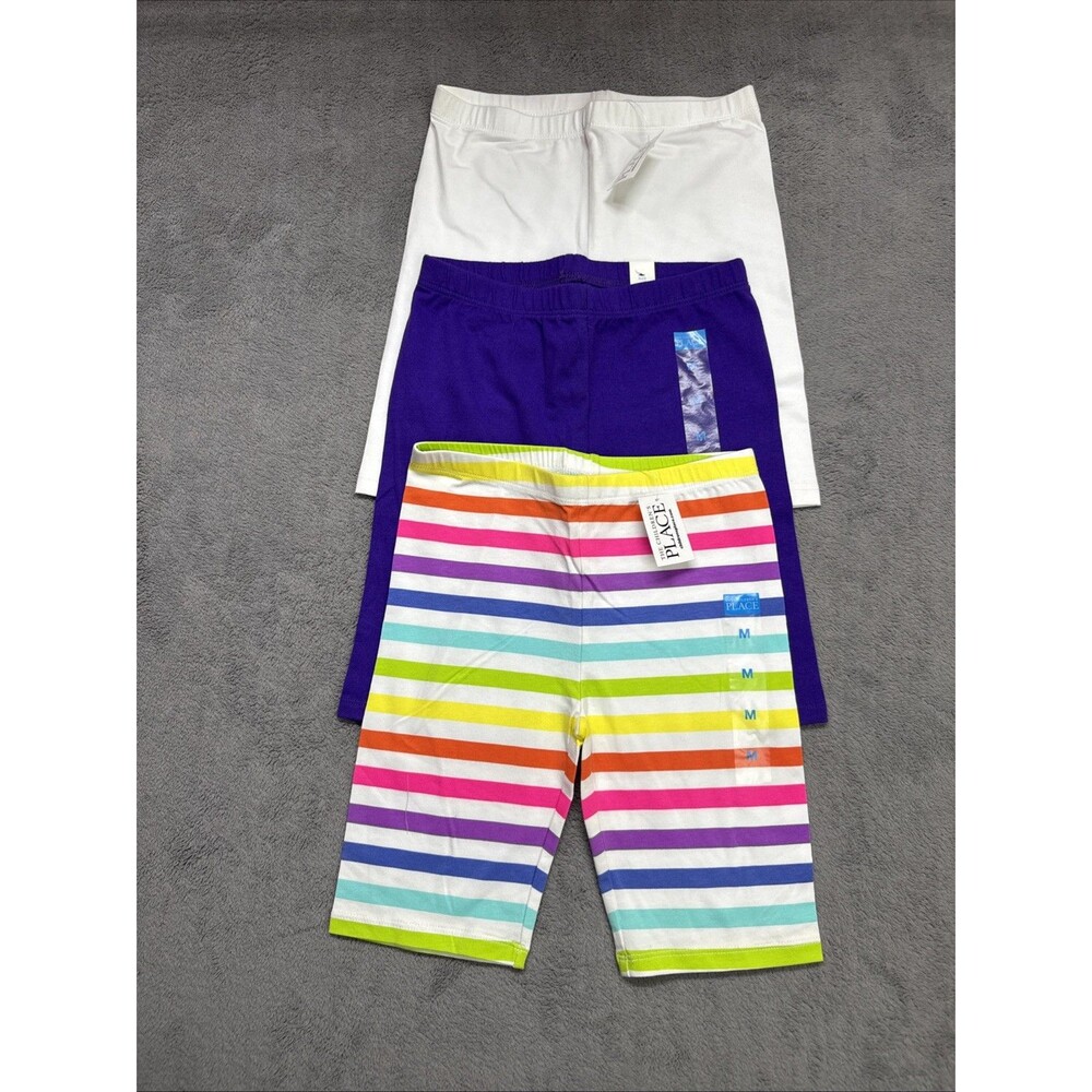 The Childrens Place Girls M (7/8) / Bike Shorts, White, Rainbow & Purp, Set of 3